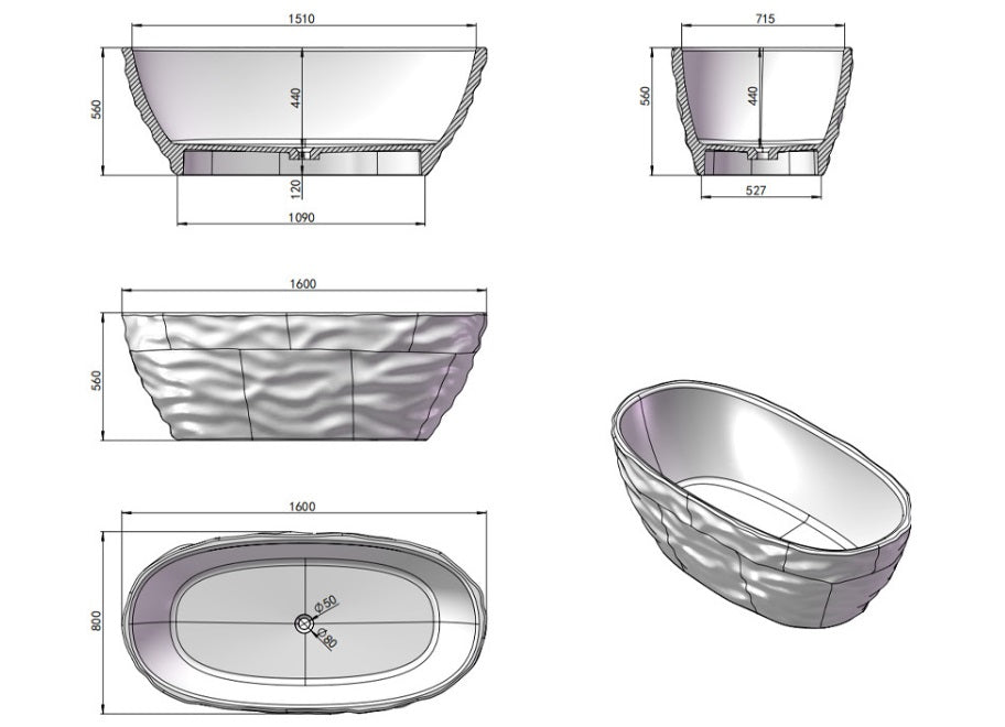 63" Crystal Resin Sculpted Freestanding Transparent Bathtub
