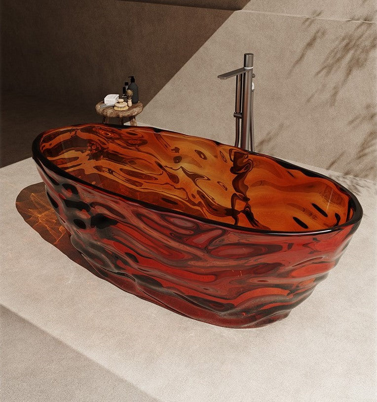 63" Crystal Resin Sculpted Freestanding Transparent Bathtub