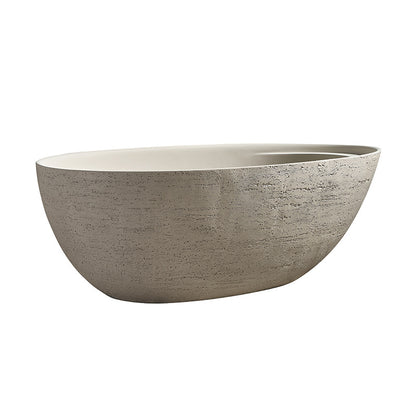 67" Natural Travertine Stone Freestanding Bathtub Modern Minimalist