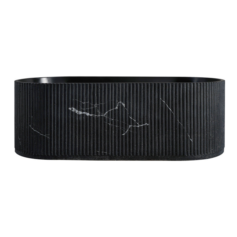 67" Groove Fluted Freestanding Black Artificial Stone Bathtub