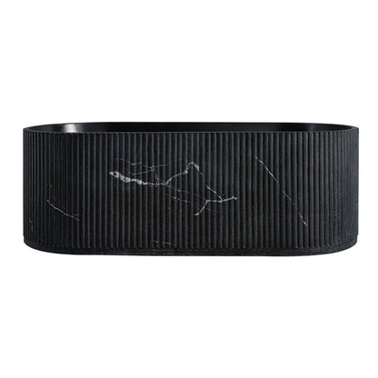 67" Groove Fluted Freestanding Black Artificial Stone Bathtub