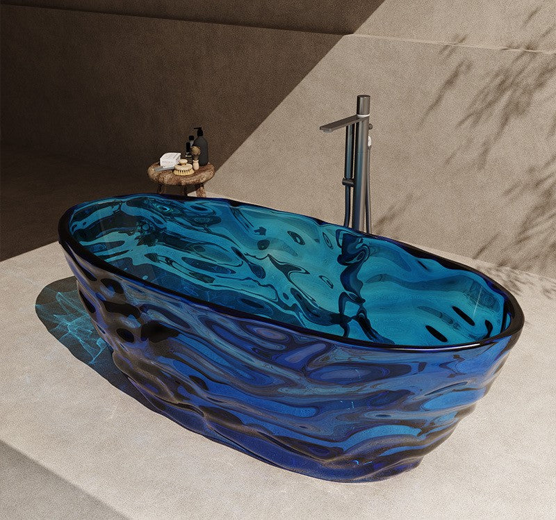 63" Crystal Resin Sculpted Freestanding Transparent Bathtub