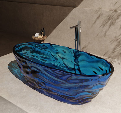 63" Crystal Resin Sculpted Freestanding Transparent Bathtub