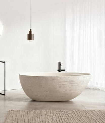 67" Natural Travertine Stone Freestanding Bathtub Modern Minimalist