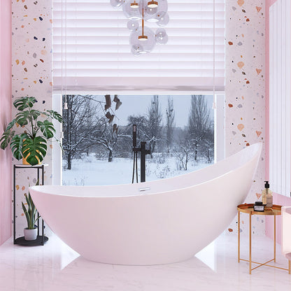 73" Crescent Shaped Acrylic Freestanding Bathtub