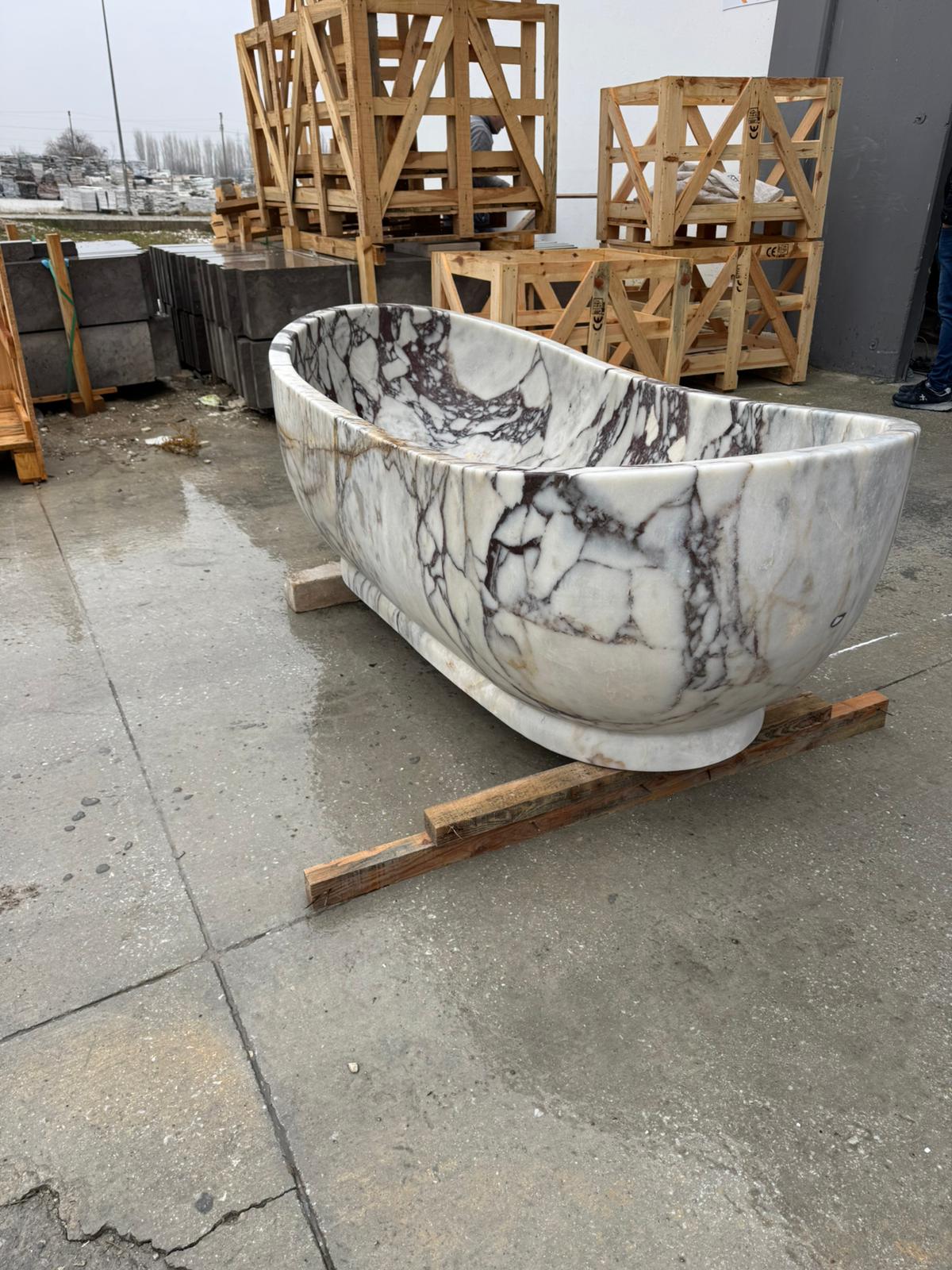 Calacatta Viola Bathtub Hand-carved from Solid Marble Block (W)34" (L)70" (H)26"