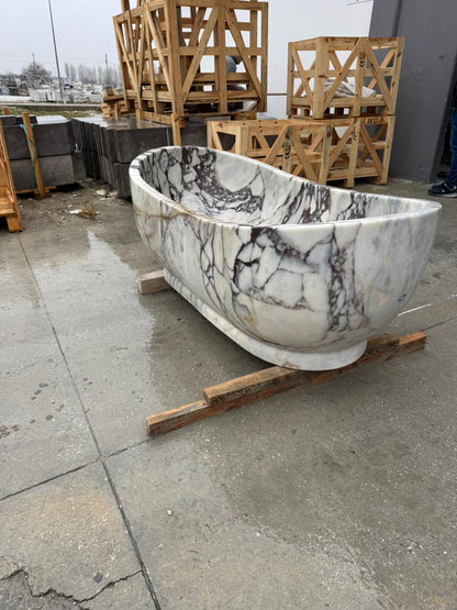 Calacatta Viola Bathtub Hand-carved from Solid Marble Block (W)34" (L)70" (H)26"