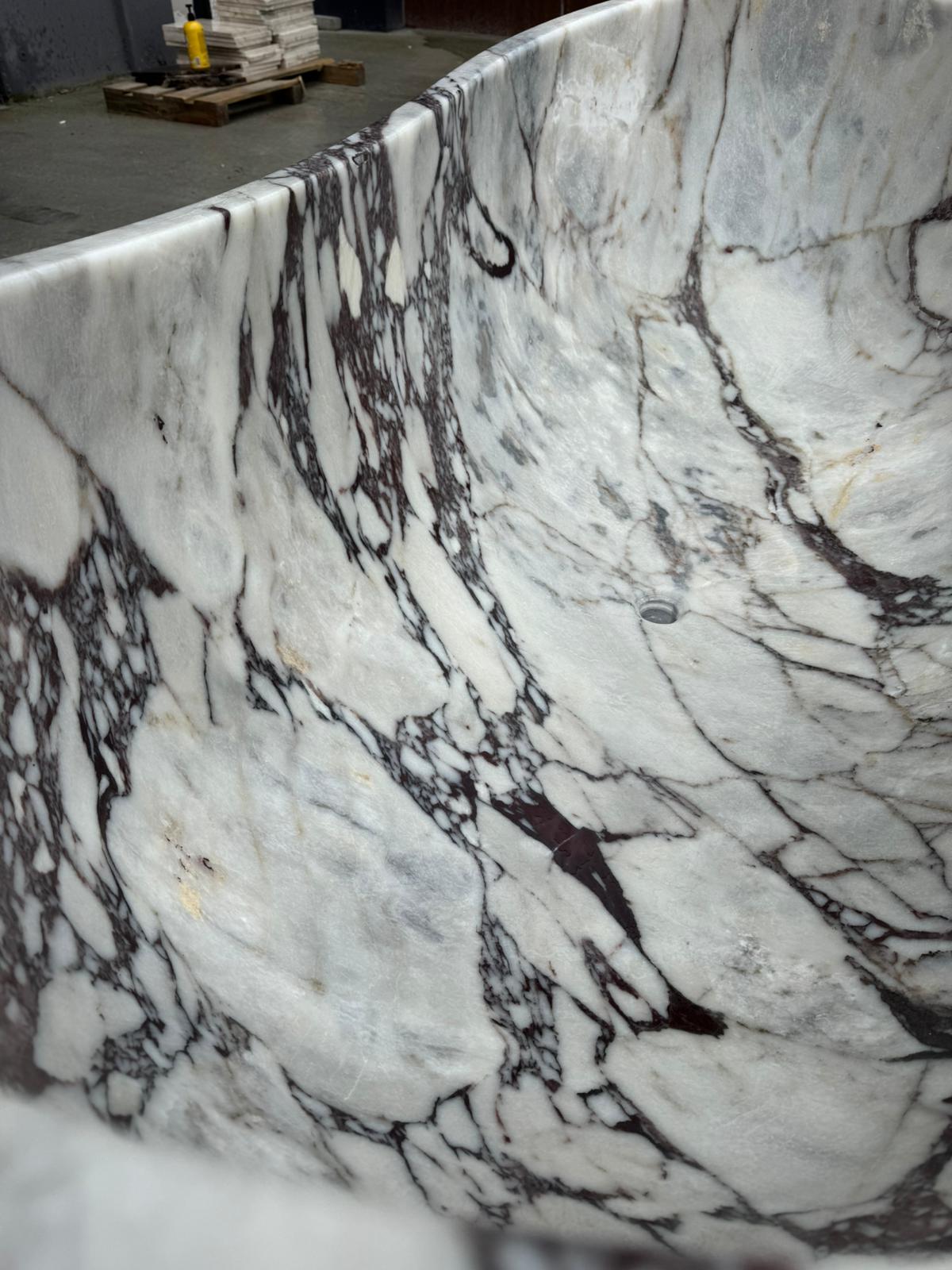Calacatta Viola Bathtub Hand-carved from Solid Marble Block (W)34" (L)70" (H)26"