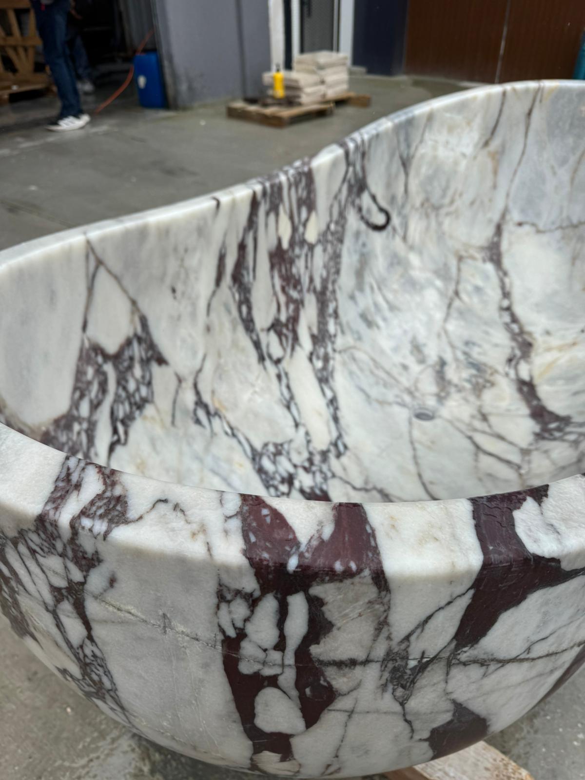 Calacatta Viola Bathtub Hand-carved from Solid Marble Block (W)34" (L)70" (H)26"