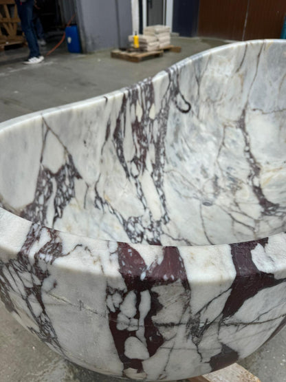 Calacatta Viola Bathtub Hand-carved from Solid Marble Block (W)34" (L)70" (H)26"