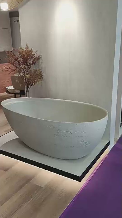 67" Natural Travertine Stone Freestanding Bathtub Modern Minimalist