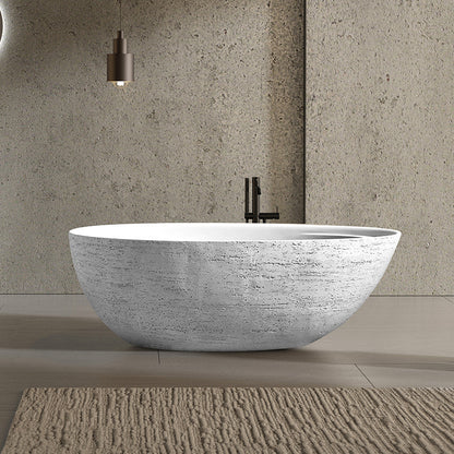 67" Natural Travertine Stone Freestanding Bathtub Modern Minimalist