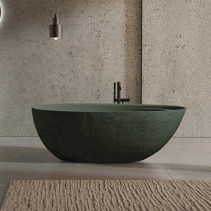 67" Natural Travertine Stone Freestanding Bathtub Modern Minimalist