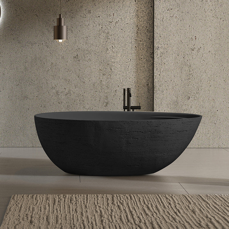 67" Natural Travertine Stone Freestanding Bathtub Modern Minimalist