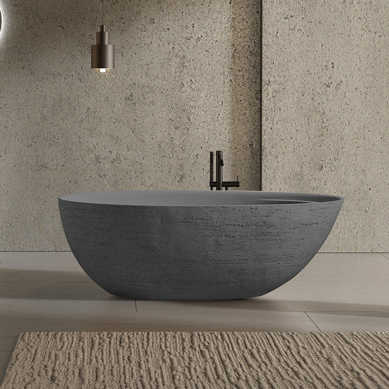 67" Natural Travertine Stone Freestanding Bathtub Modern Minimalist