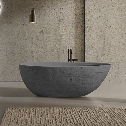 67" Natural Travertine Stone Freestanding Bathtub Modern Minimalist