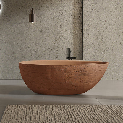 67" Natural Travertine Stone Freestanding Bathtub Modern Minimalist